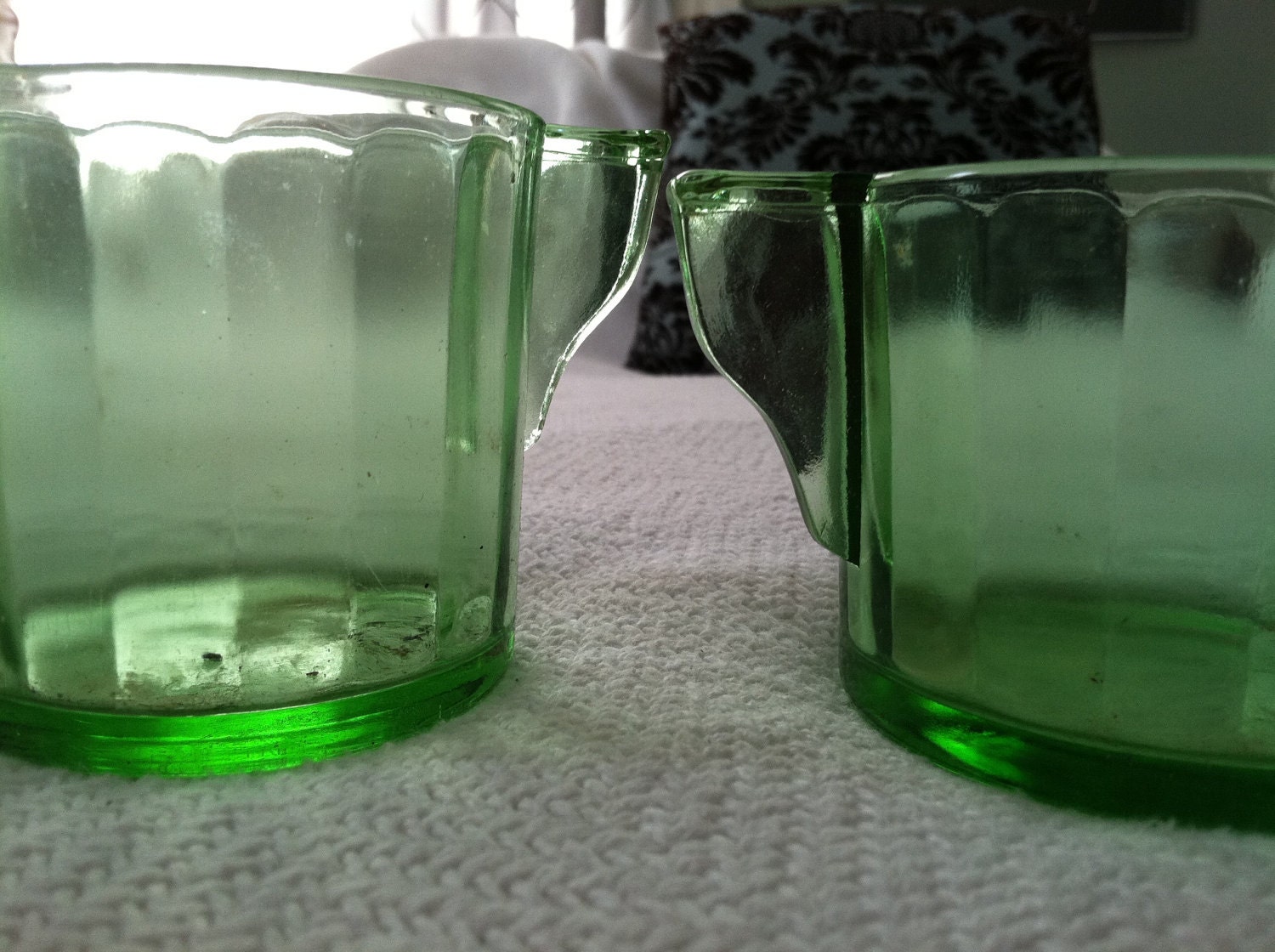 Green Glass sugar and creamer