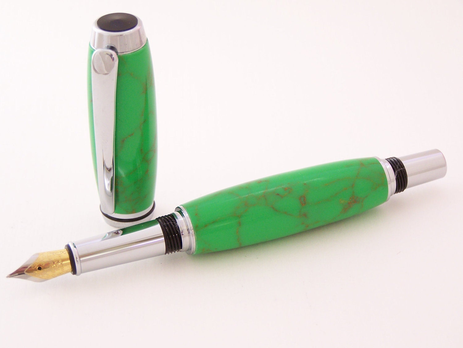 Gaspeite Green Tru-Stone Baron Style Fountain Pen (Handmade in USA)