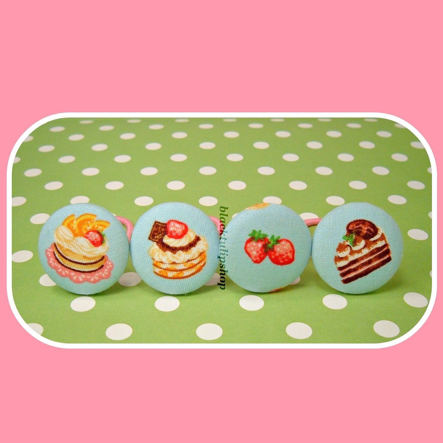 Kawaii Japanese Decora Kei Lolita Sweet Strawberries And Cake Treats Ponytail Loop/Holder/Hair Ties - Pick 2 - Mix And Match