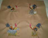 Embroidered Quilt Blocks, Roosters, Ready to use