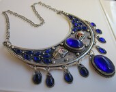 Tibet Silver Blue Cabochon Dragon Ethnic Silver Necklace