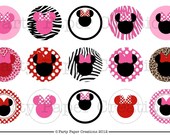 Minnie Mouse Digital Bottlecap Collage Sheet - Zebra Leopard Animal Print Mouse Ears Il_170x135
