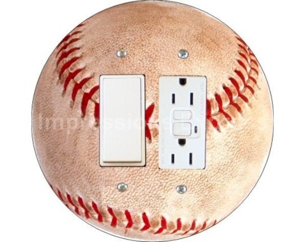 Baseball Ball Double Rocker Switch and GFI Outlet Plate Cover