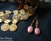 Golden - rose colored stone earrings glam kitsch 80s