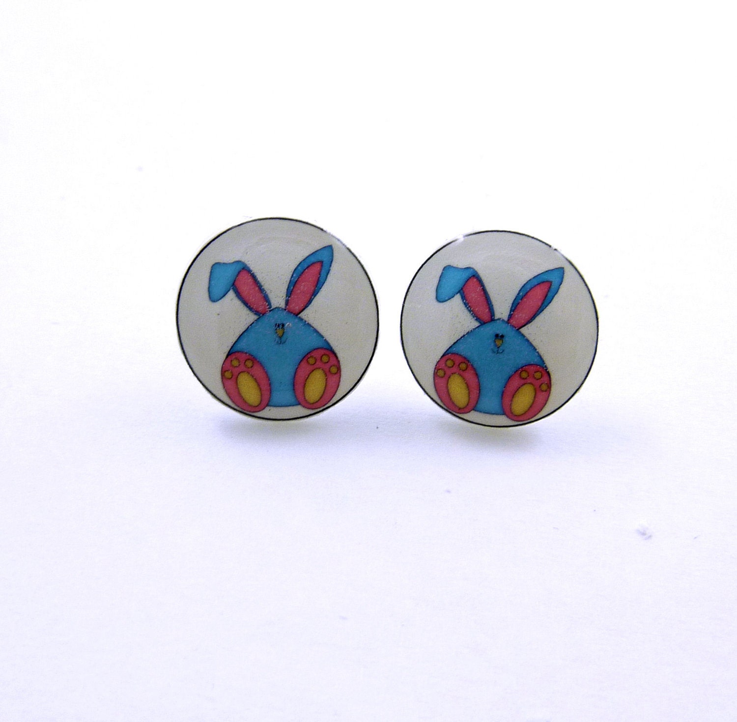 Rabbit  Earrings.  Handmade Resin Earrings.  Easter Rabbit Earrings made with my Handmade Buttons.
