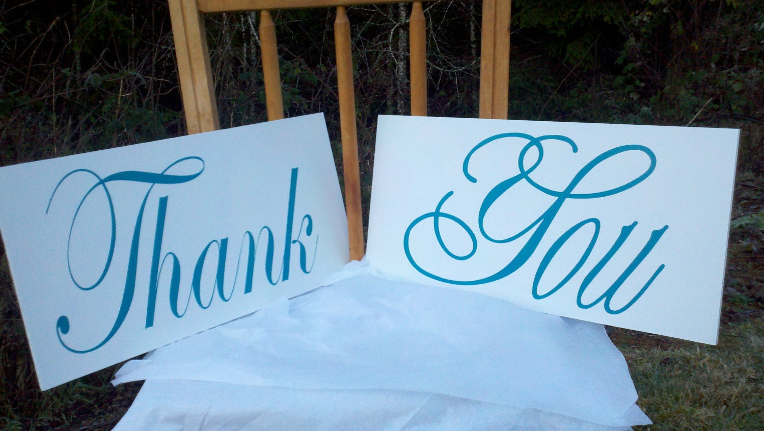 Wedding Photo Prop Thank You WHITE w/TEAL LETTERS Wooden Boards Great for Thank You Cards