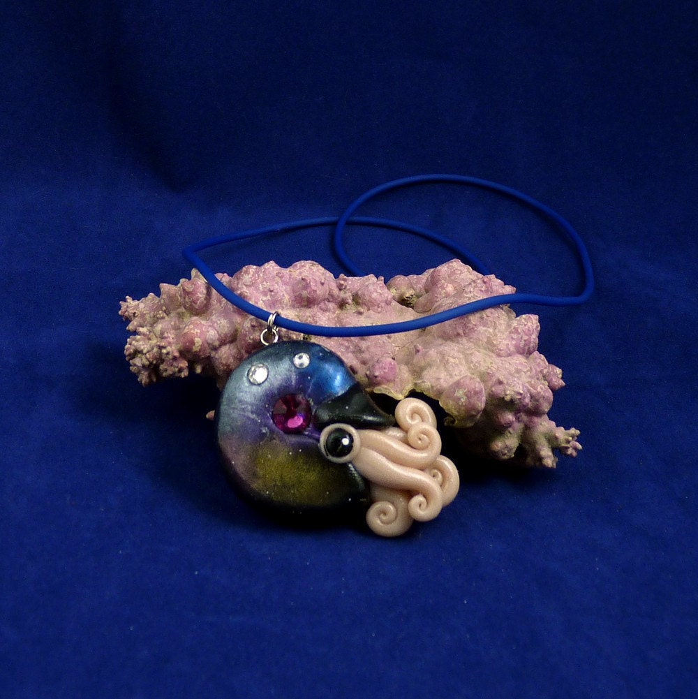 Cosmic Nautilus Necklace - Polymer Clay Cephalopod Jewelry