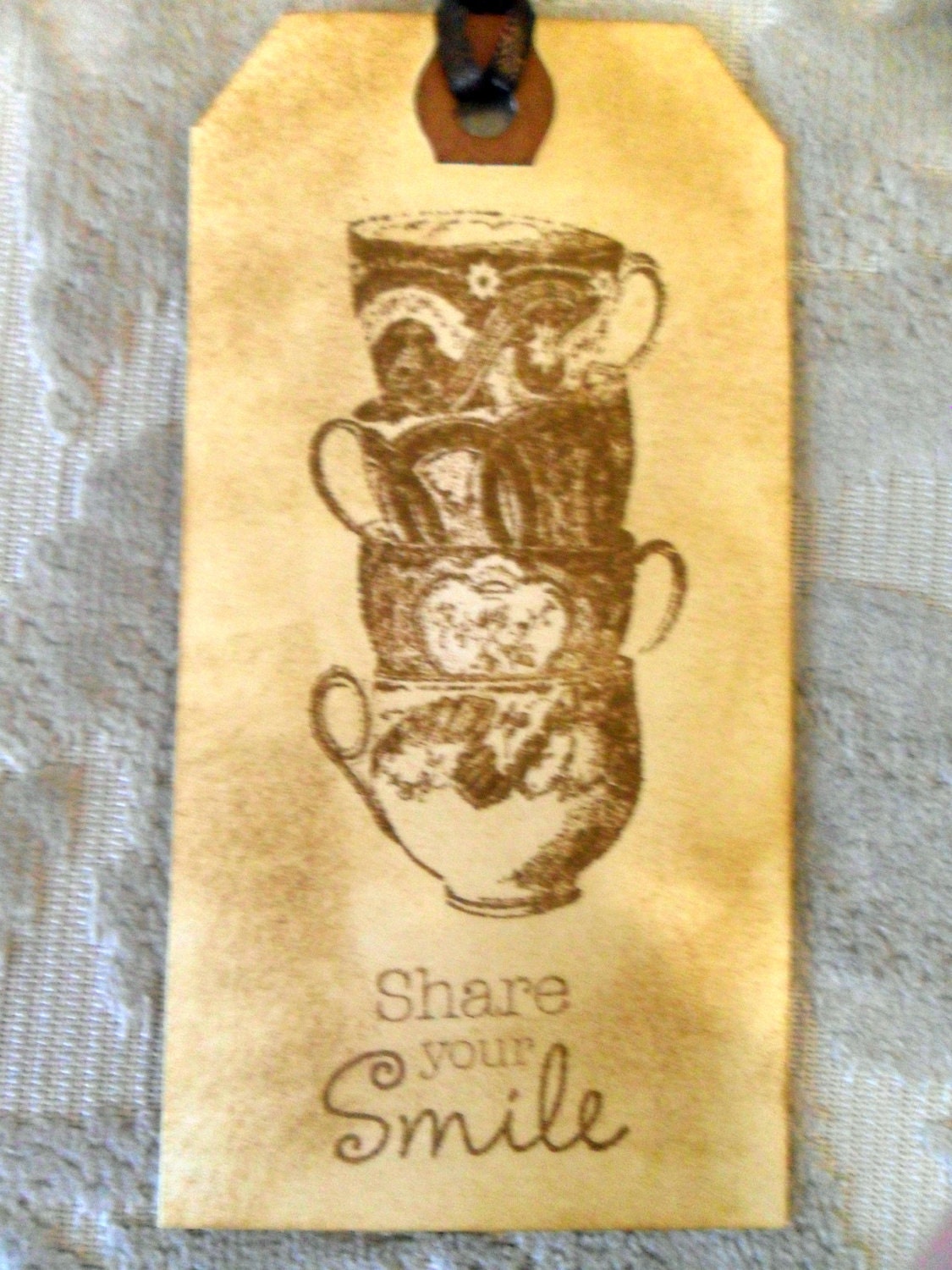 Gift Tags Favor Tags Brown Tea Cup Vintage Inspired Handmade Women Smile Mom Mother