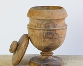 Vintage French Olive Wood Urn Shape Rustic Container or Pot