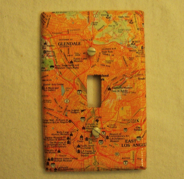 Map covered light switch plate, Los Angeles