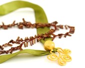 Olive Green Necklace with Brrown Beads