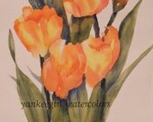 Tangerine Tulips-Original Watercolor of Flowers