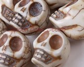 White Magnesite Skull Beads- 2 pcs, 18mm