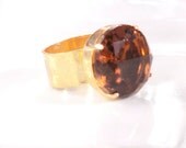 Topaz Ring,Vintage,Foiled Glass Jewel,Brass Ring,Adjustable Free Gift Wrap