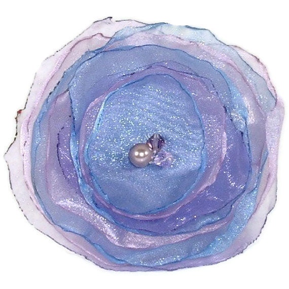 JACLYN Organza Flower Hair Clip Flower Purple and Periwinkle Blue