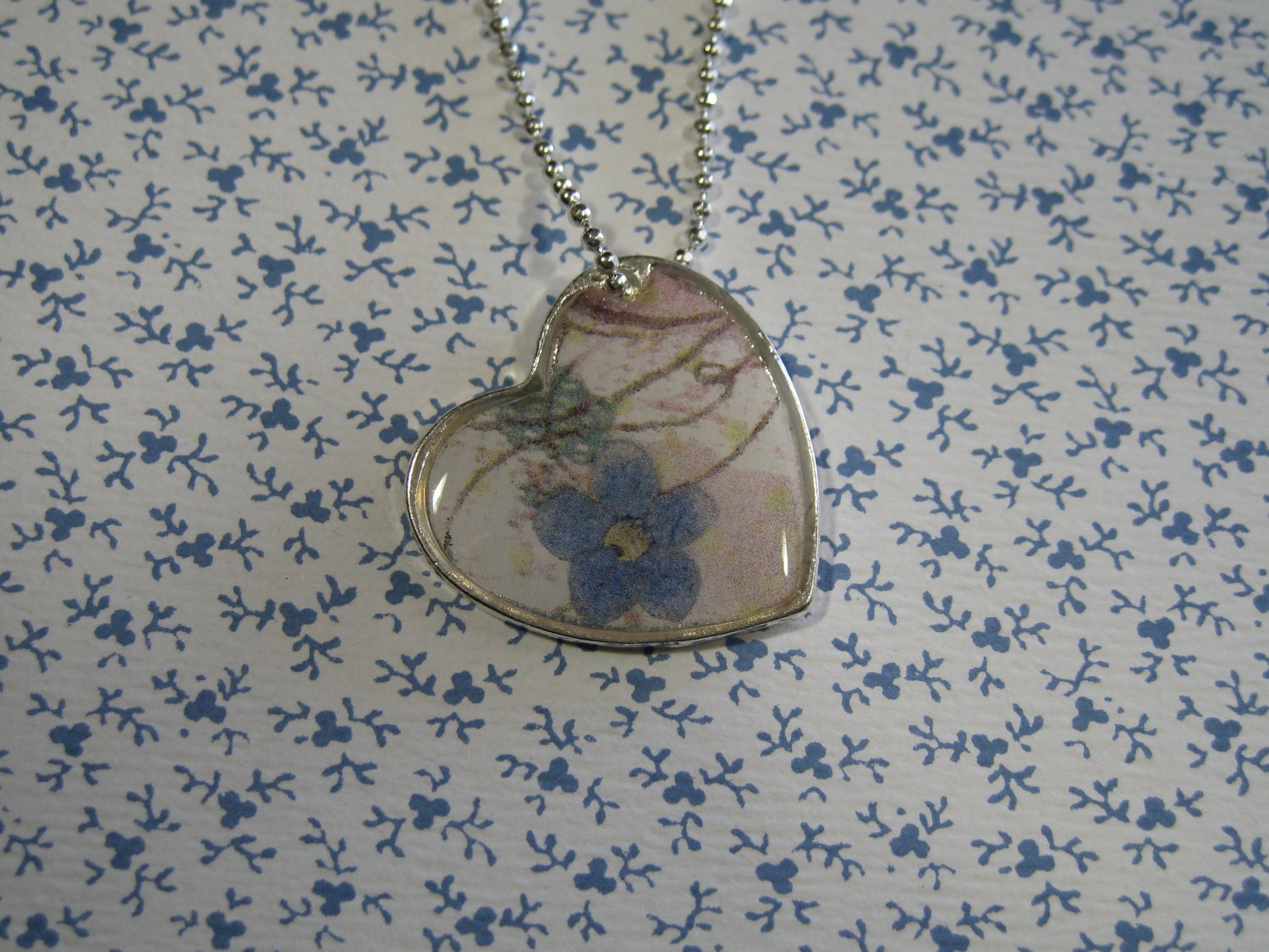 Off Centered Forget Me Not Resin Heart Pendant