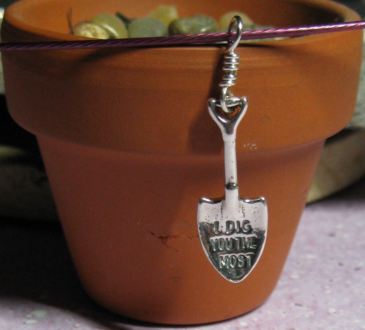 I Dig You The Most Garden Shovel Green Thumb Valentine sterling silver charm necklace Hippie Chic Boutique