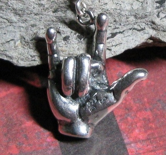 i LoVe YoU Hand Sign Language sterling silver charm necklace Hippie Chic Boutique