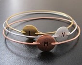 Personalized Custom Initial Bangle Bracelet Tricolor Set