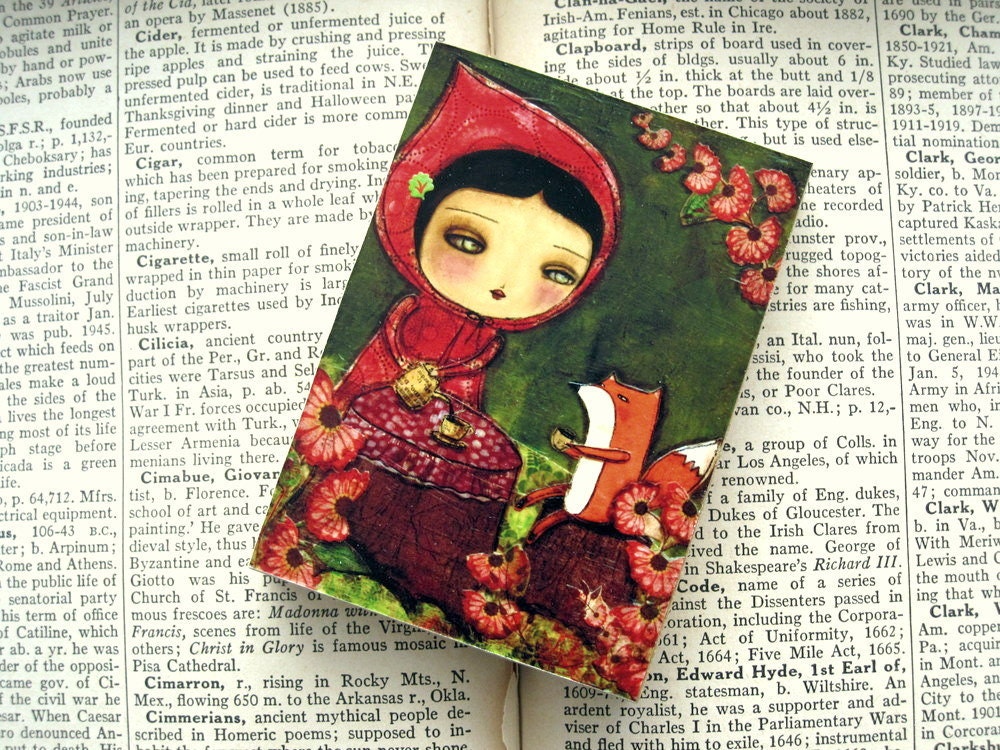 Coffee with Mr. Fox - ACEO Giclee Reproduction Mounted On Wood Block by Danita Art (2.5  x 3.5 Inches Print)