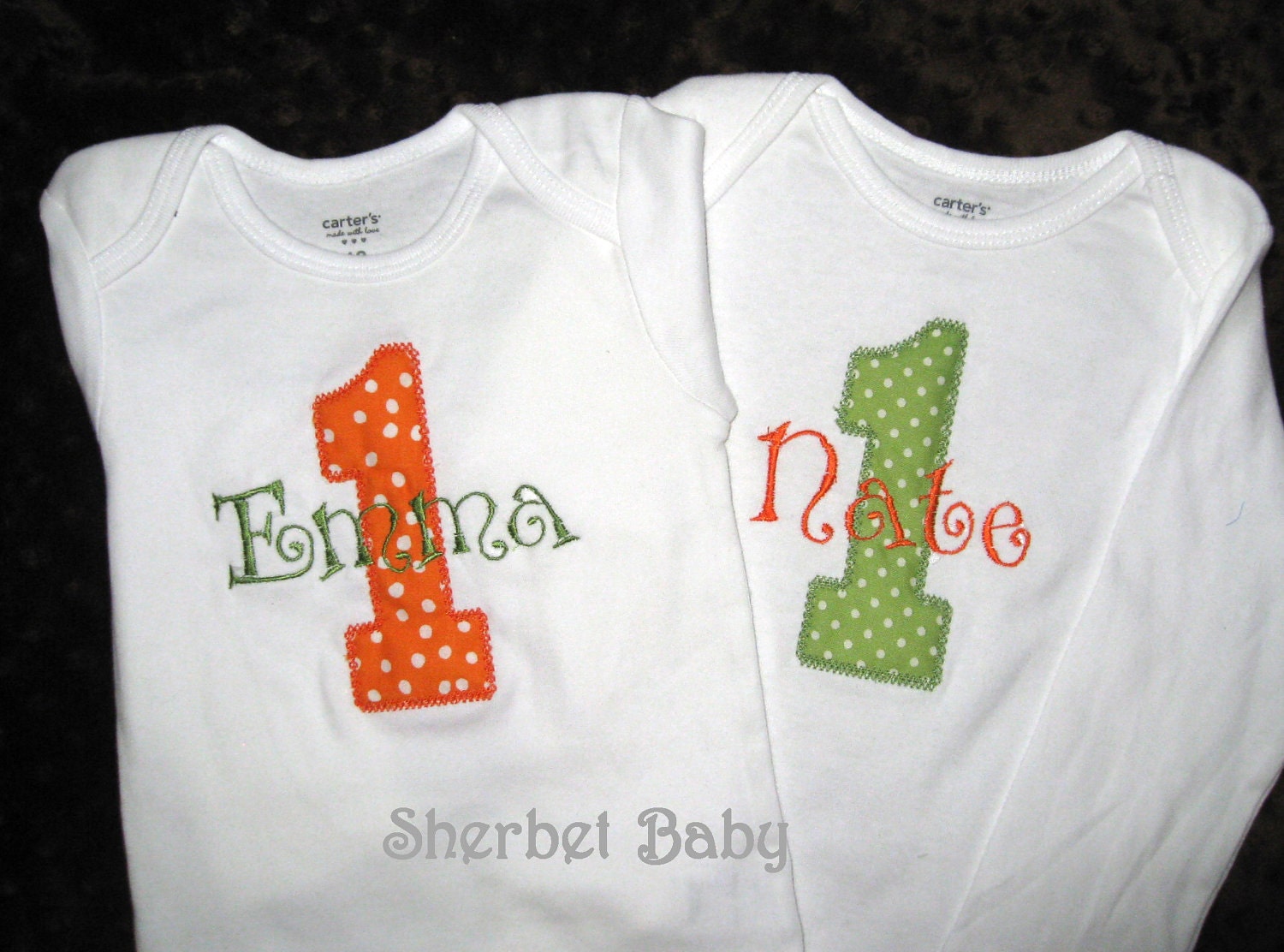 TShirt or Bodysuit Large Applique Number with Monogram Name - choice of colors and fabrics