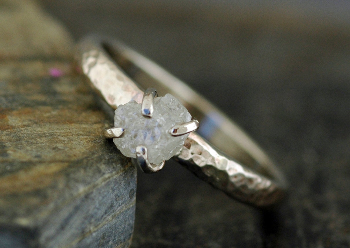 Prong-Set Rough Large Diamond Stacker Ring in 14k White or Yellow Gold- Size E Diamonds