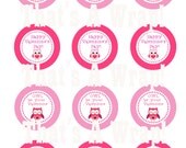 Printable Owl Valentine cupcake Toppers Party Circles in Pink Valentine Party DIY