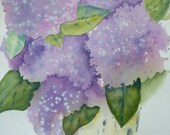 Bushel Basket Hydrangeas- Original Collage and Watercolor of Purple Hydrangea