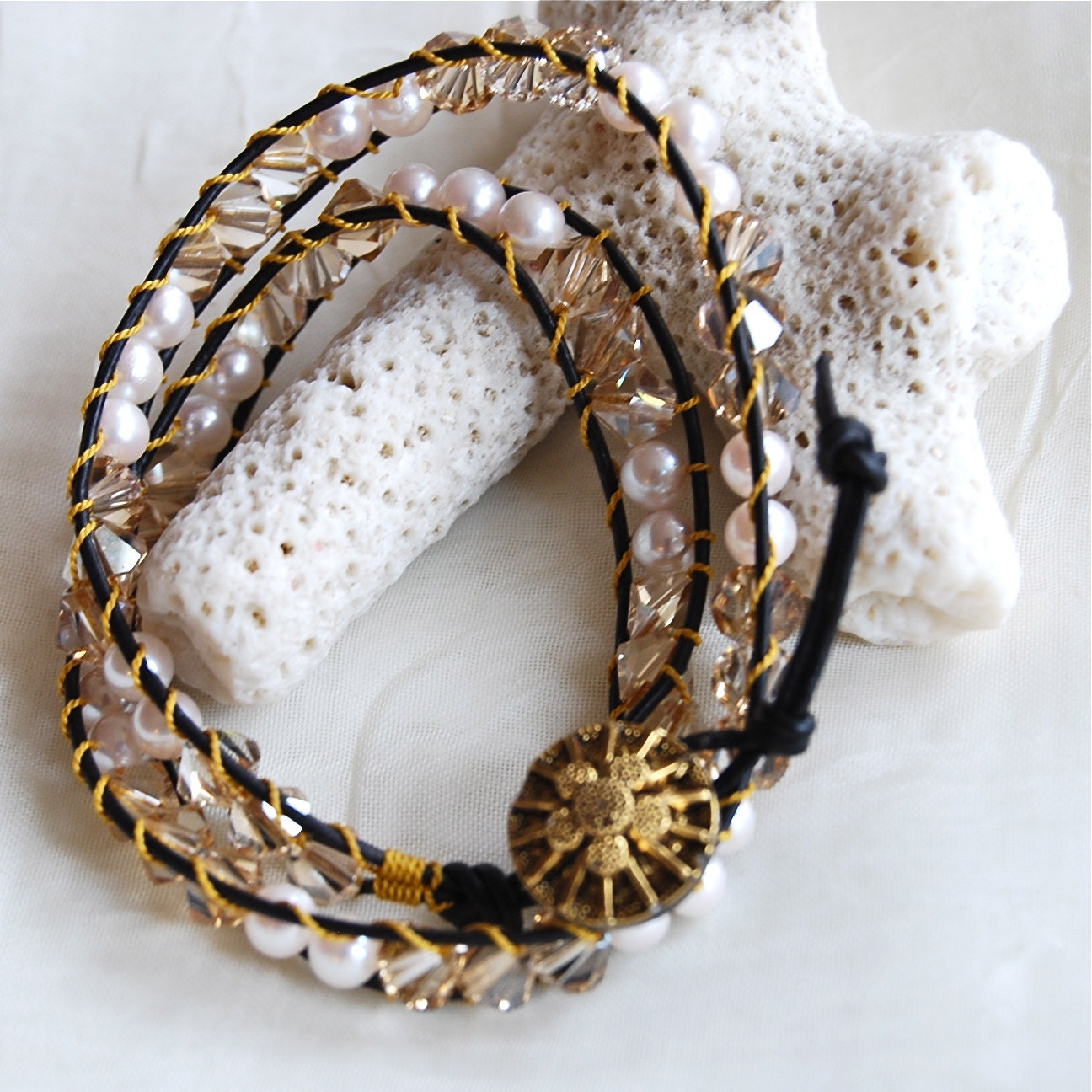 Wrap Around Bracelet Chan Luu Style Pearls and Crystals