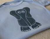 Blue Elephant Onesie - Hand-dyed, Block-printed, 12-18 Month Size