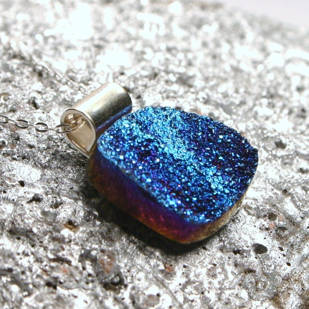 Metallic Royal Blue Titanium Drusy Quartz on Sterling Silver ... Because the Night ... Druzy Agate