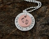 Run Like A Mother  -  Customize With Your Race -  Sterling Silver and Copper Hand Stamped Necklace