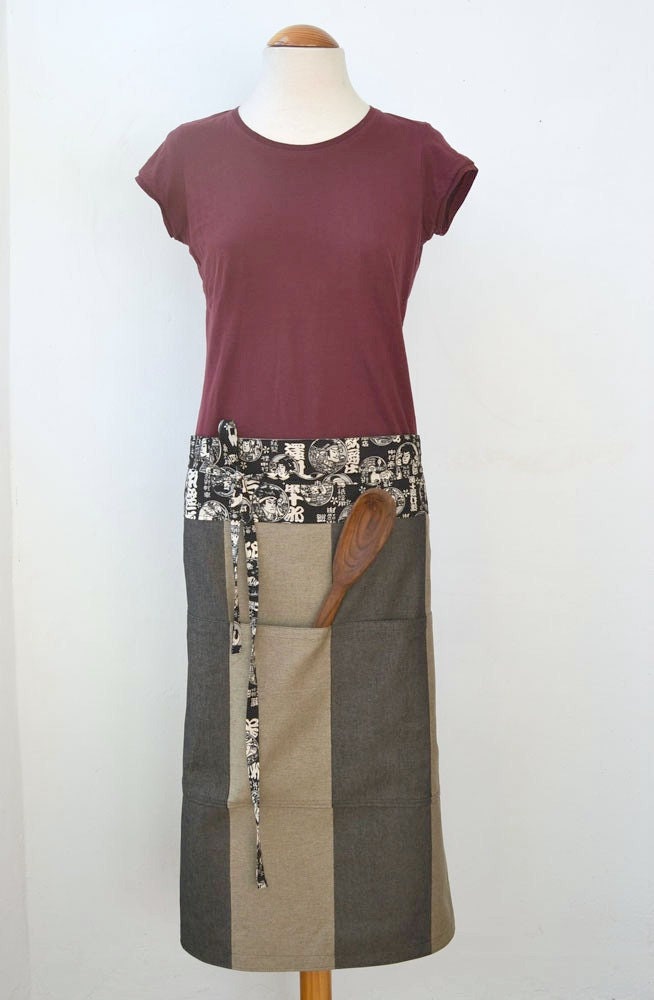 Modern half apron with japanese fabric detail(Unisex)