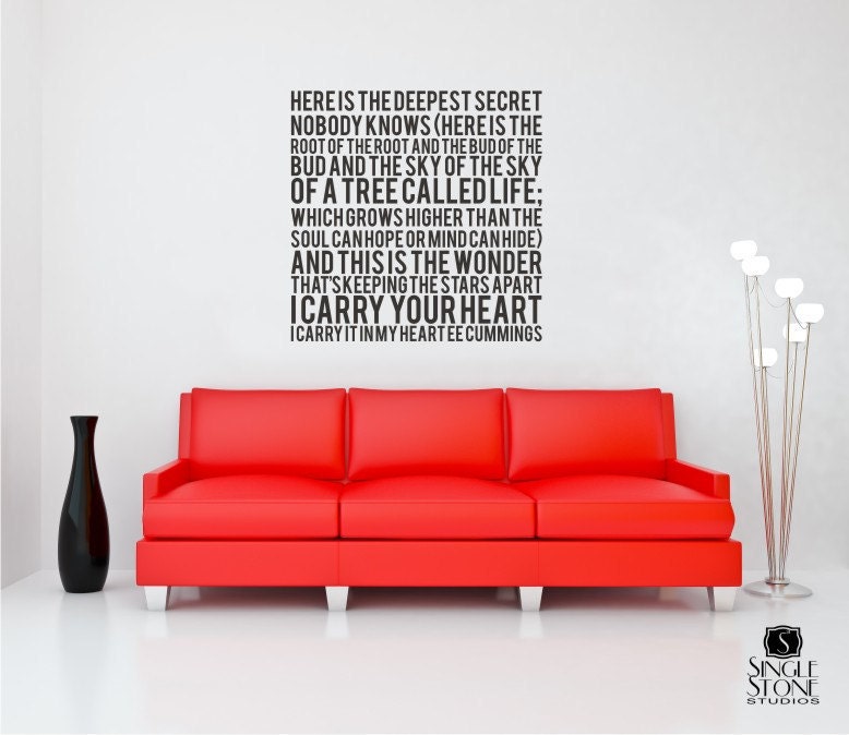 Wall Decal Quote Text ee cummings I Carry Your Heart - Vinyl Subway Art