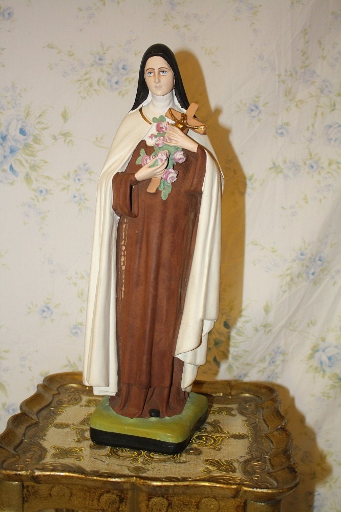 Vintage St Therese Chalk Ware Statue