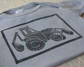 Lino Cut Loader Onesie, Backhoe LoaderHand-Dyed, Hand-Printed, 12-18 Month Size