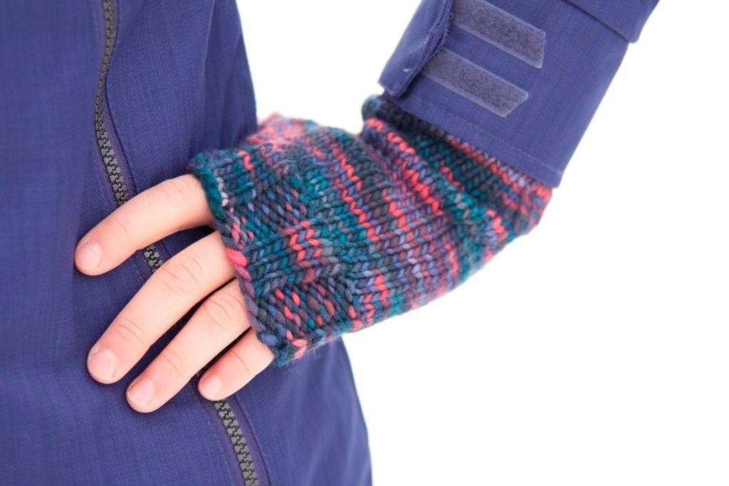 Mittens - Knitted Mittens - Adult - Fingerless - Wool - Mixed Berries