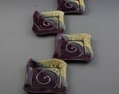 4  small Plates Eggplant Purple and Fern Green handmade porcelain by Mark Hudak