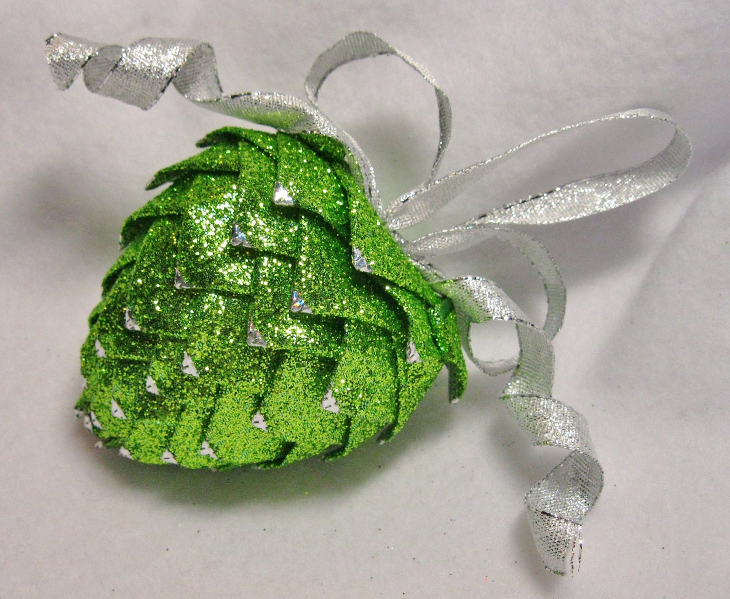 Unique handmade Valentine heart decoration, apple green