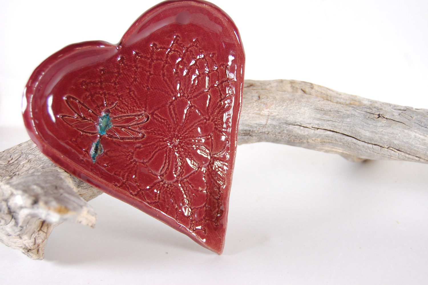 Dragonfly Pottery Heart And Old Lace Trinket Candle Soap Dish