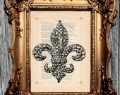 Vintge Art Print Victorian Shabby Chic Fleur De Lis Vintage Art Print book Print Upcycled Art French Flower Illustration
