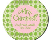 Teacher Gift - Melamine Plate - Personalized - Green and Pink Plate