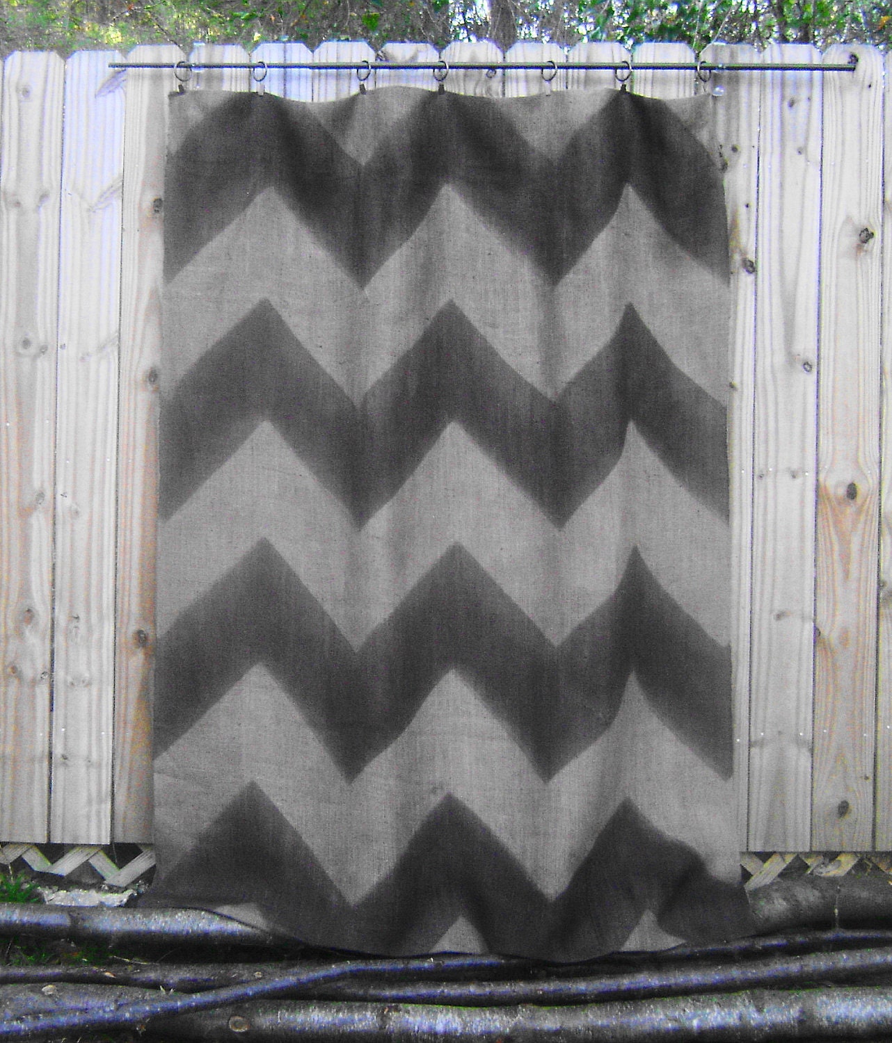 Burlap Zig Zag Curtains Grey & Black 55in x 84in-108inL