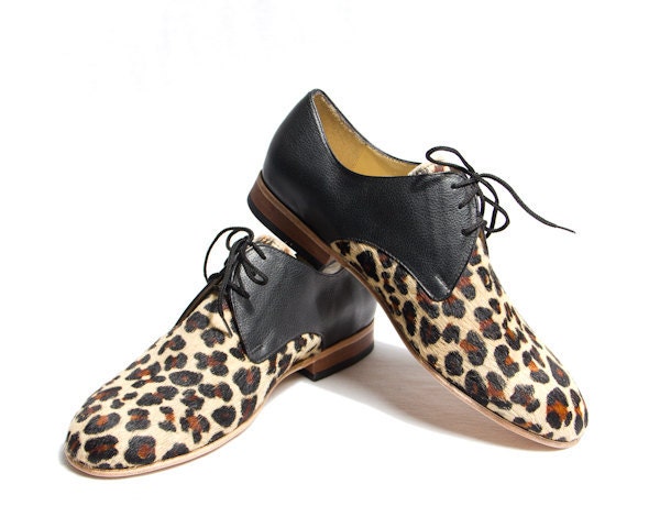 animal print derby shoes - faux leopard skin derby shoes - FREE SHIPPING - goodbyefolk