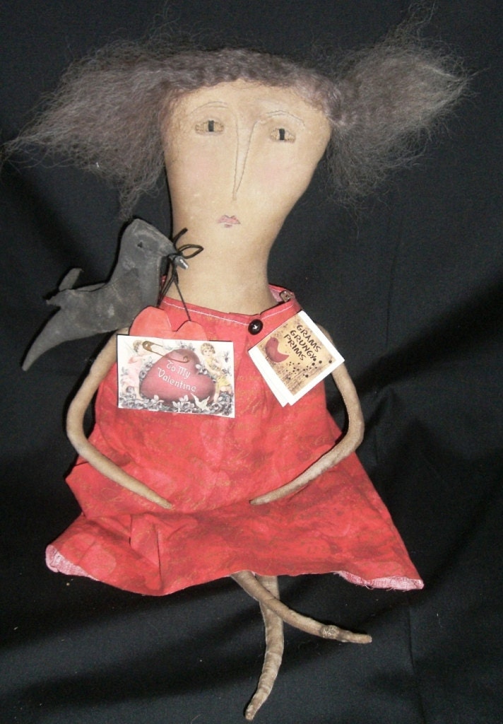 Primitive Handmade  Folk Art Doll - Miss Purdy