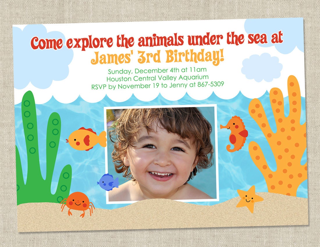 Ocean Birthday Party Invitations - Sea Creatures Birthday Invite Water Pool Party (Printable Digital File)