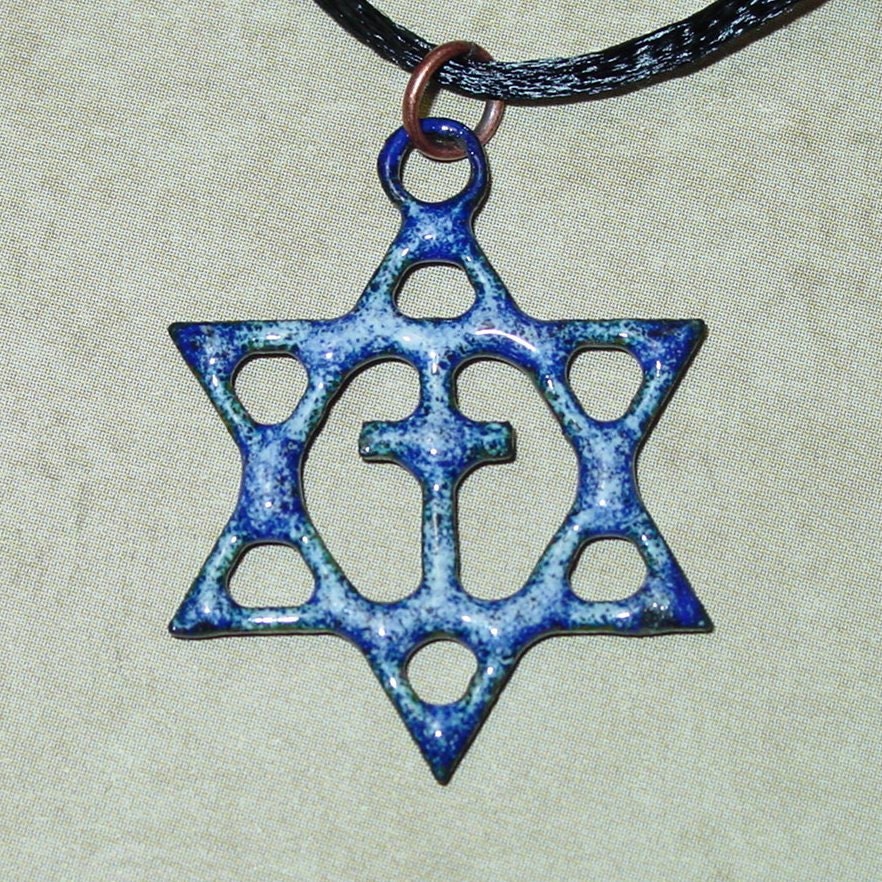 Messianic Jewish Pendant (Navy With White, Hand-Fired, Enameled Copper)