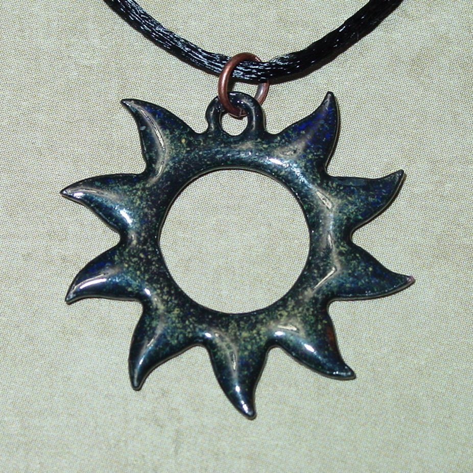 Sunshine Pendant/Charm (Black With Yellow Dusting, Hand-Fired, Enameled Copper)