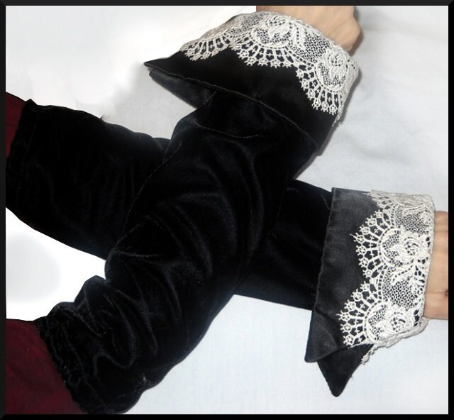Black Vintage Armwarmers with Satin and Lace