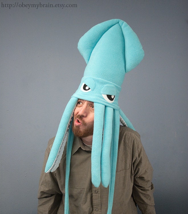 Large Fleece Squid Hat - Light Turquoise